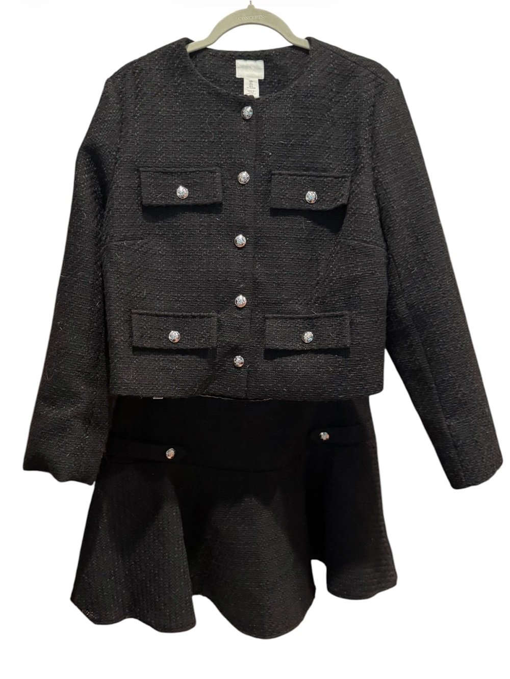 NWT H&M Black Textured Jacket And Flared Mini Skirt.